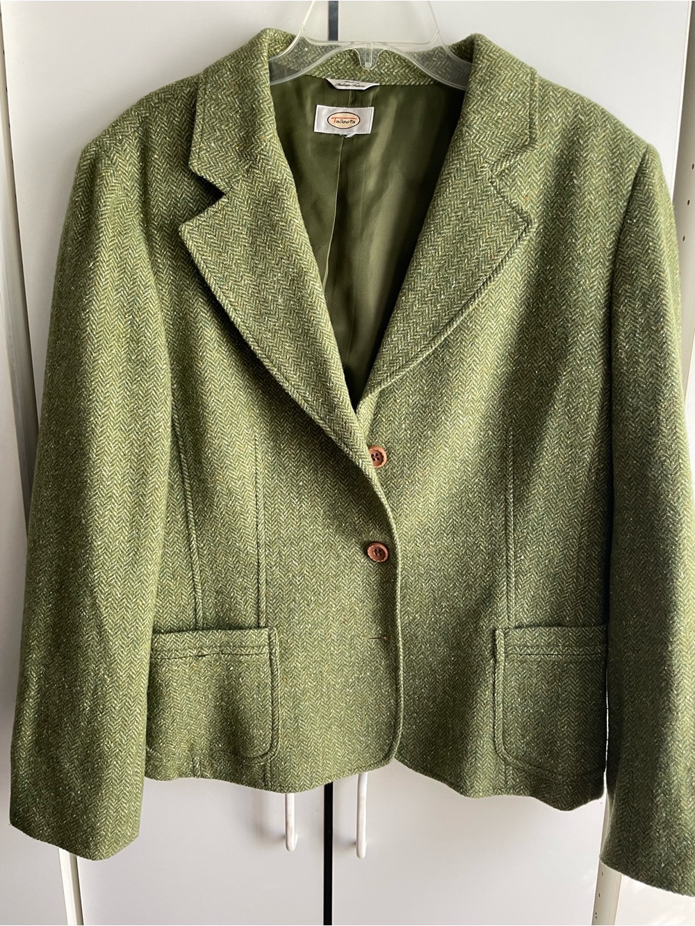 Talbots Olive Green Tweed Tailored Blazer